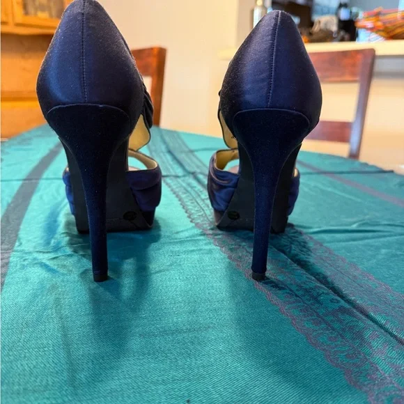Jessica Simpson Navy Satin Peep Toe Heels - Picture 3 of 7